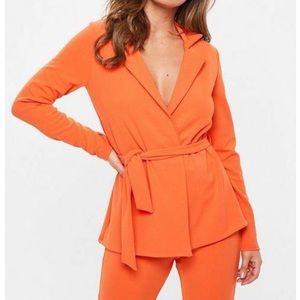 Missguided orange tie waist double breasted blazer size 6